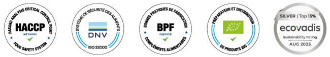 Certification ISO22000, HACCP, BPF, ECOCERT, Médaille ECOVADIS